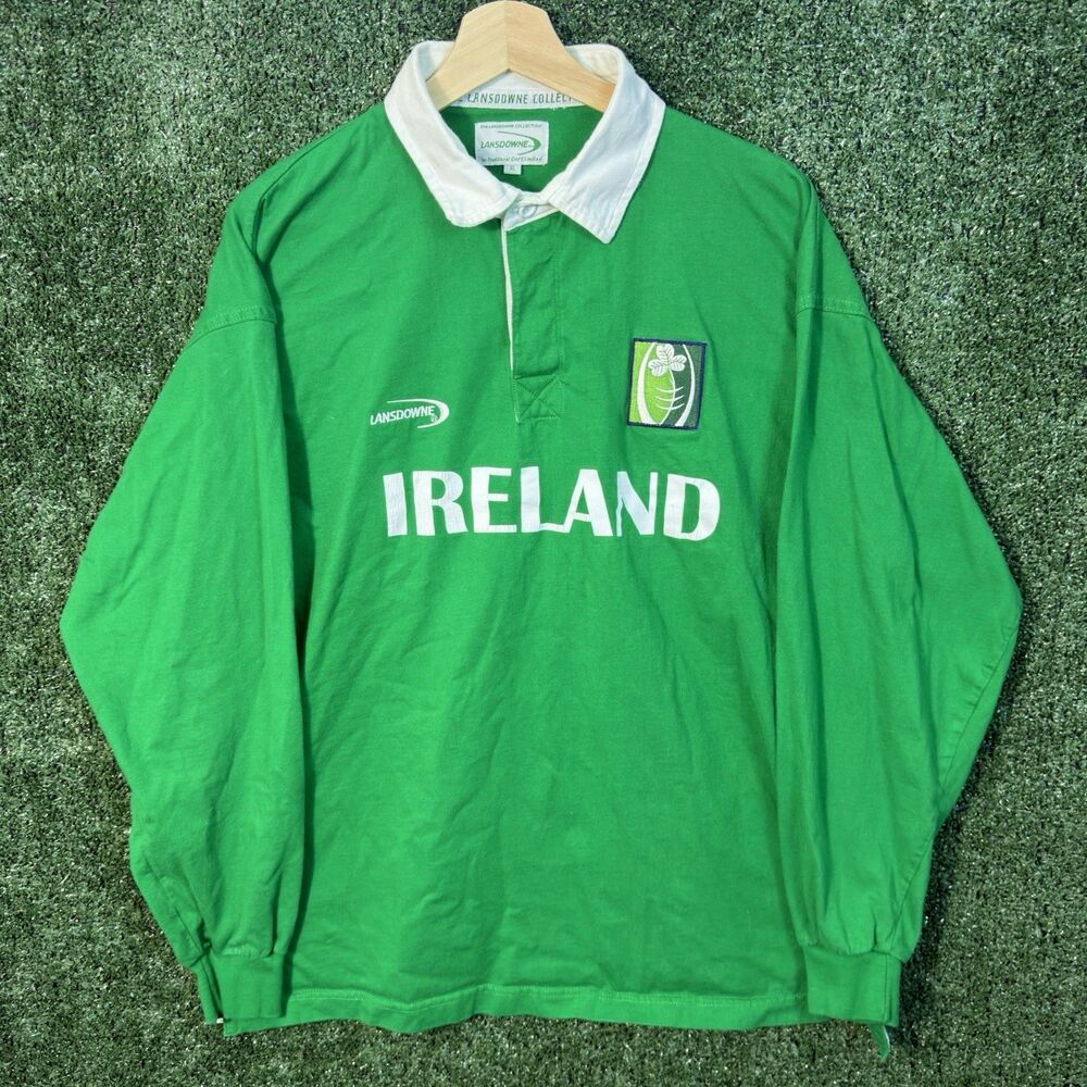 Vintage Ireland Rugby Long Sleeve Shirt Mens XL Green Lansdowne Shamrock Logo